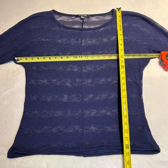Forever 21 Women's Navy Blue Knit Sheer Stripe Top - Size Medium - Picture 3 of 4